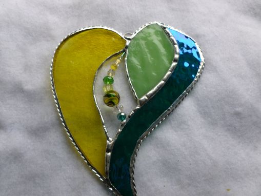 Custom Made Lime-Green Colored Beaded Stained Glass Heart