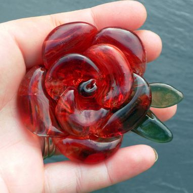 Custom Made Glass And Stainless Steel Red Rose Bottle Stopper