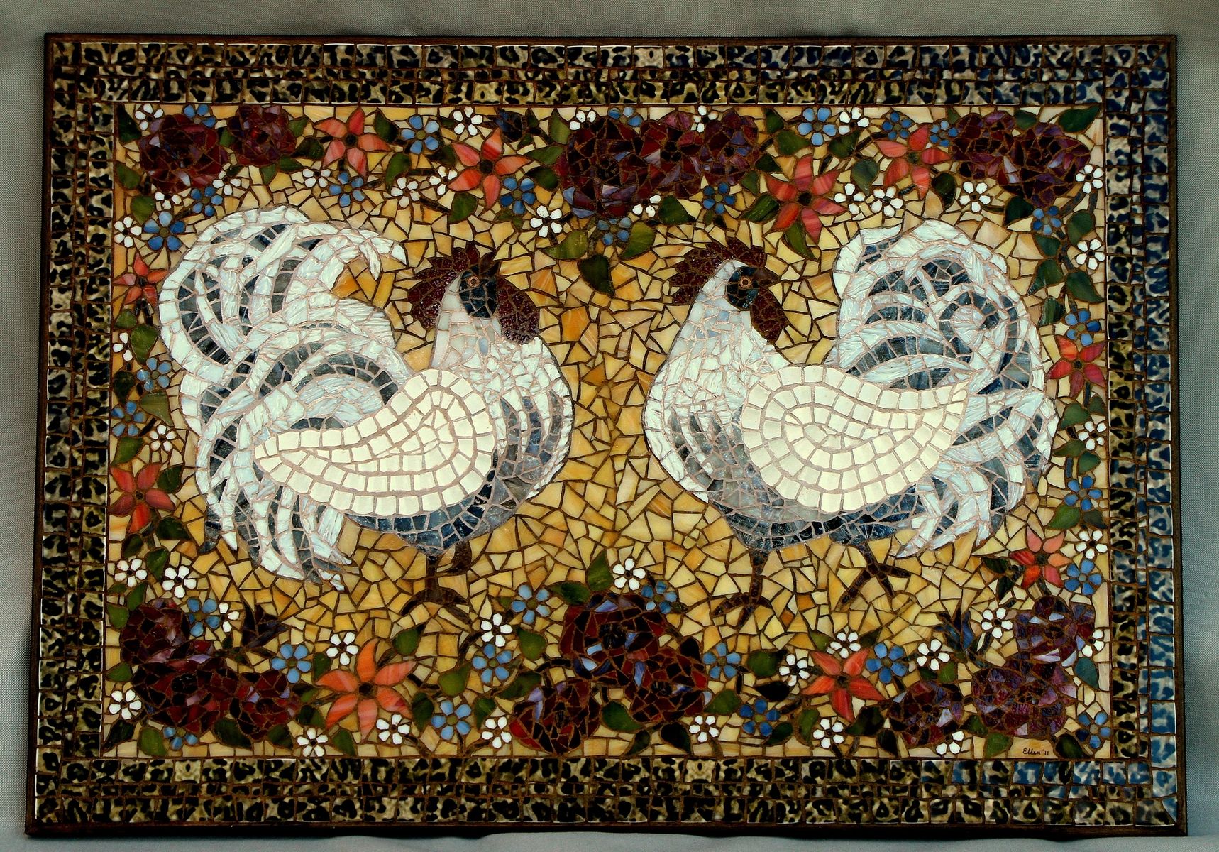 Custom Made White Rooster Mosaic by Arc Designs By Ellen 
