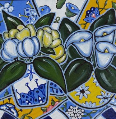 Custom Made Blue And Yellow Still Life Painting, Original Acrylic Painting On Canvas