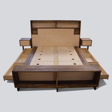 Custom Made Platform Storage Bed Walnut With Wired Headboard