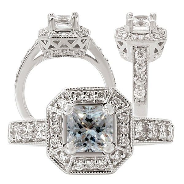 Custom Made 18k Octagon Diamond Engagement Ring Semi-Mount, Holds .50 ...