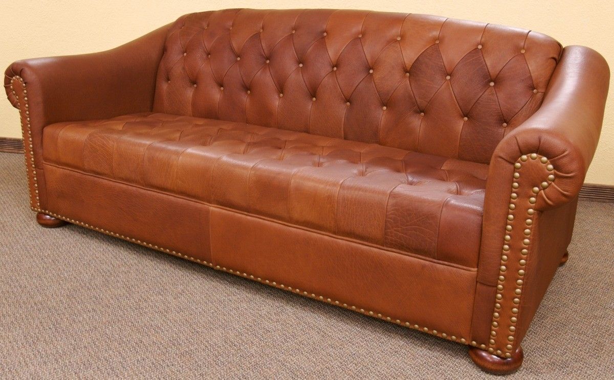 Custom Camel Tufted Leather Sofa By, Camel Colored Leather Sofas