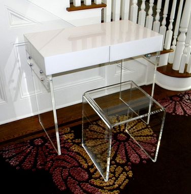 Custom Made The Lucite Desk; 2 Drawer - Vanity ; Clear, Mirrored, White, Many Colors Options Available