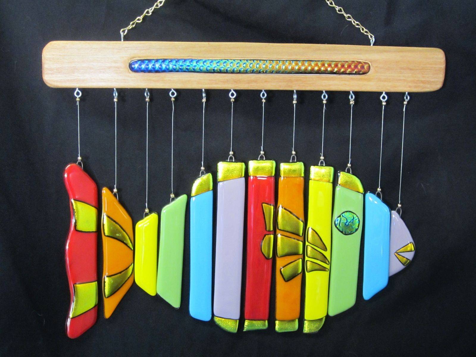 Handmade Rainbow Fish Fused Glass Windchime By Janny Custom Made Rainbow Fish Fused Glass Windchime