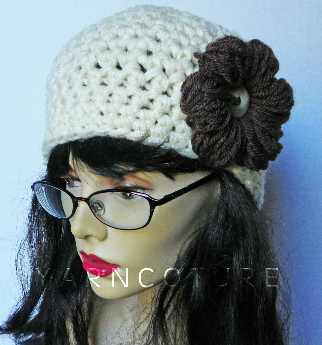 Ladies Chunky Knitted Crochet Flower Beanie Hats Bobby Chunky Knit Winter Warm 