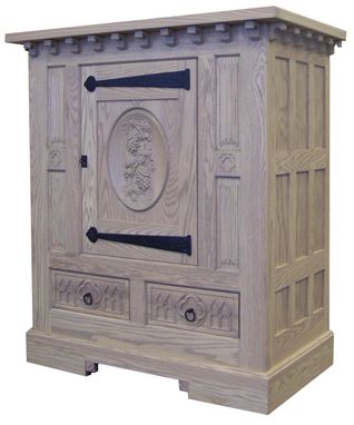 Custom Made French Gothic Oak Wine Cabinet Antique Look