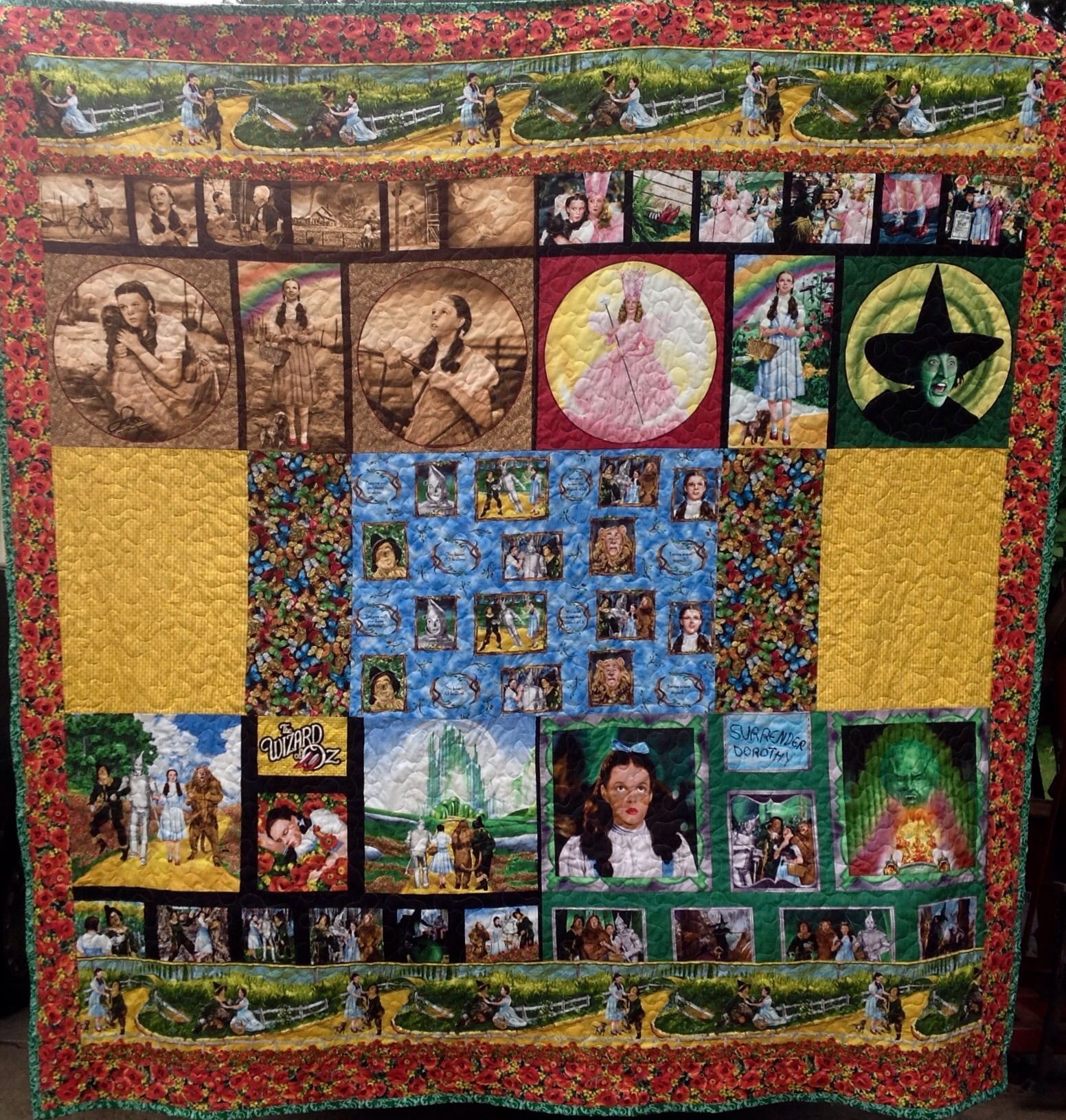 Handmade Wizard Of Oz Movie Dorothy Poppy Panel Quilt by Songs And Stitches | CustomMade.com