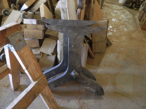 Custom Made Black Walnut Slab Table With Hand Hammered Industrial Base