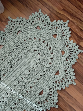 Custom Made Green Oval Crocheted Rug, Textured Cozy Carpet