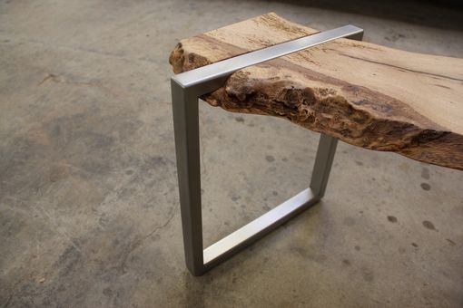 Custom Made Live Edge Oak Slab And Stainless Steel Bench