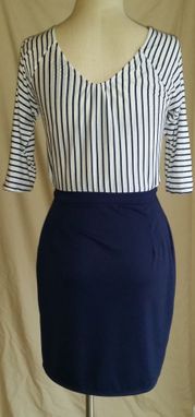 Custom Made Navy And White Peasant Style Sheath Dress