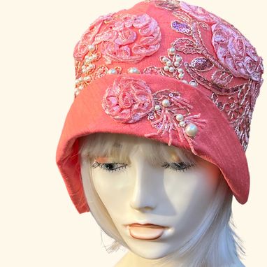 Custom Made 1920’S Cloche Formal Coral Hat