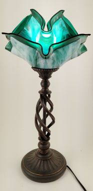 Custom Made Large Elegante Lamp With Double Set Of Custom Made Fused Glass Shades.