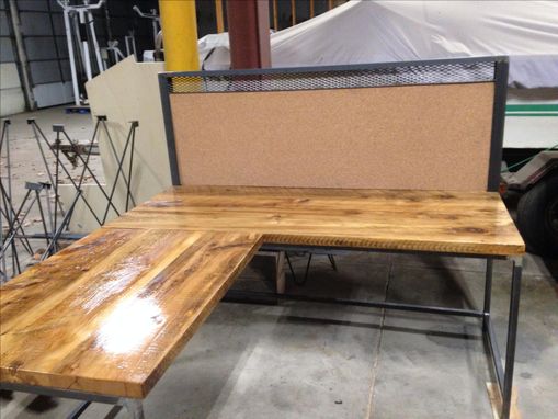 Custom Made Large Reclaimed Wood L Shaped Work Stations