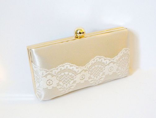 Custom Made Champagne Shell Clutch Purse With Lace Accent