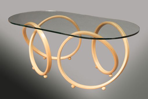 Custom Made Modern, Oval Glass Top Alder Or Mahagany Infinity Accent Coffee Table