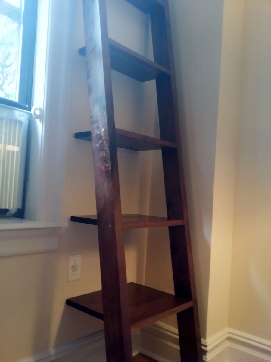 Hand Made Ladder Shelves, Leaning Bookshelf by K. Smith Custom