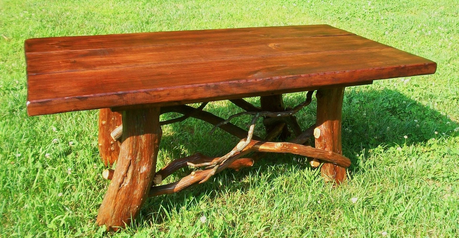 Hand Crafted Rustic Coffee Table With Mountain Laurel Base Log Cabin ...