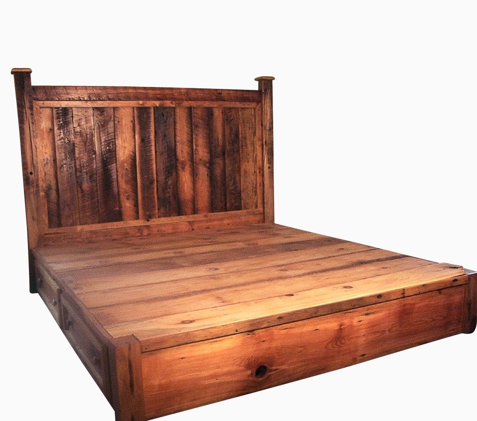 Buy Hand Crafted Reclaimed Rustic Pine Platform Bed With Headboard