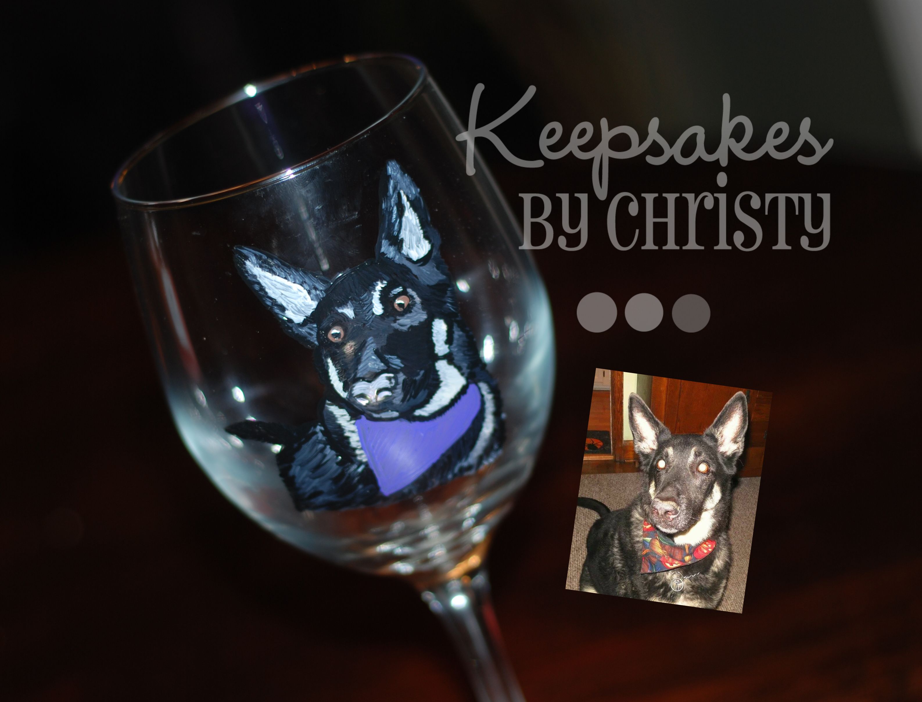 Handmade Custom Hand Painted Wine Glass Dog Portrait by