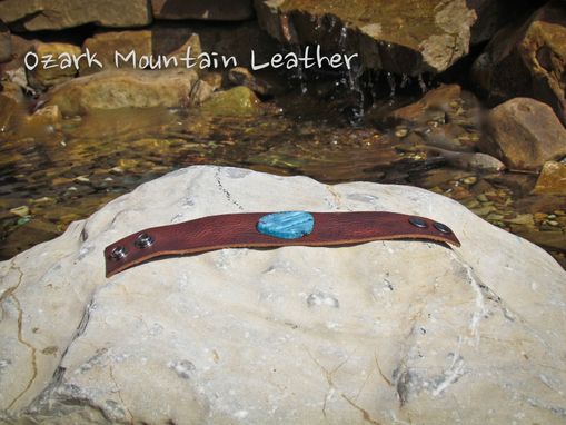 Custom Made Custom Leather Cuff Bracelet With Blue Stone