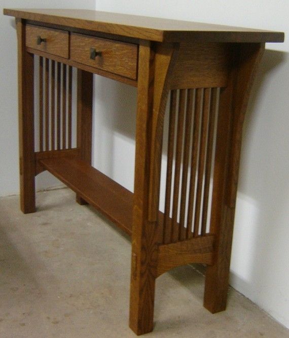 Custom New Solid Quarter Sawn White Oak Mission Style Sofa Table