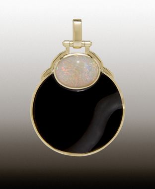 Custom Made Carved Onyx And Opal Pendant