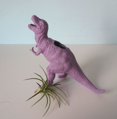 Custom Made Upcycled Dinosaur Planter - Purple Tyrannosaurus Rex With Air Plant