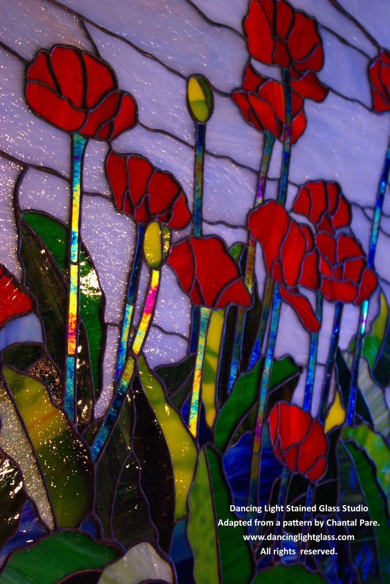 Handmade Field Of Poppies by Dancing Light Stained Glass Studio