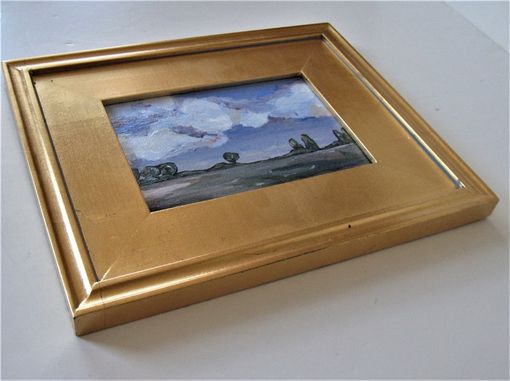 Custom Made Original Acrylic Landscape Painting, 11 1/4" X 10 1/2, Gold Plein Air Frame