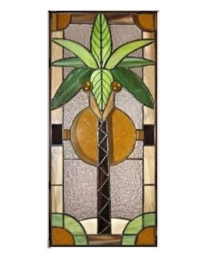 Custom Made Stained Glass Panel Tropical Palm Tree