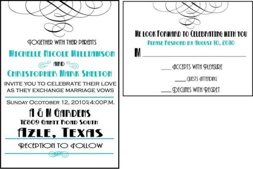 Custom Made 150 Beautiful Turquoise And Black Art Deco Invitation Suites