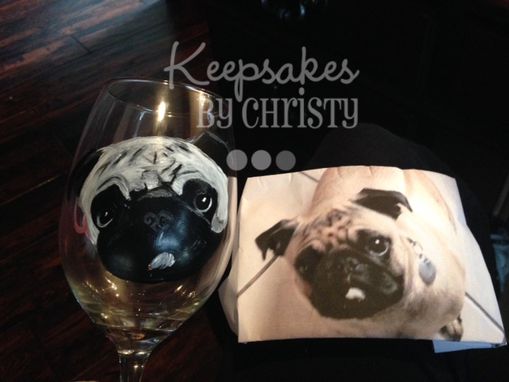 Custom Made Custom Hand Painted Dog Wine Glass- Pug