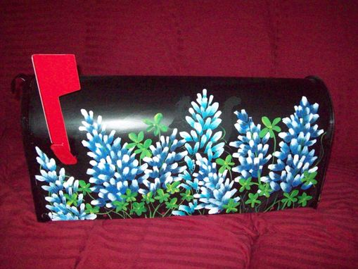 Custom Made Painted Metal Mailbox (Black With Blue Bonnets)