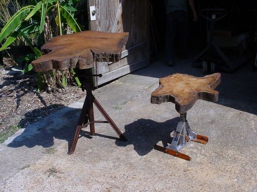 Custom Made Sold Cypress Slab Top Indusrtial Style Metal Pedestal Coffee/Side Table