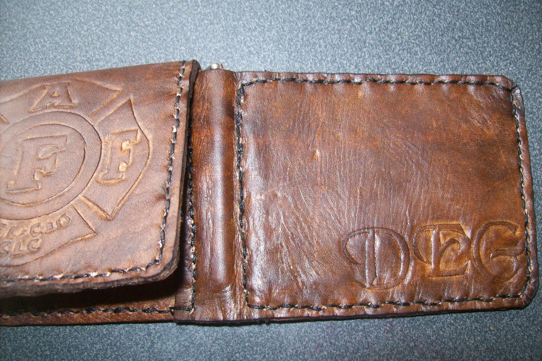Buy a Hand Crafted Custom Leather Money Clip Wallet With Fireman Union Logo And Persoalization ...