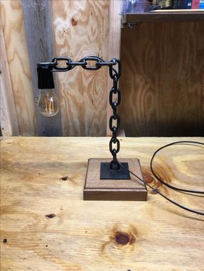 Custom Made Chain Lamp With Wooden Base