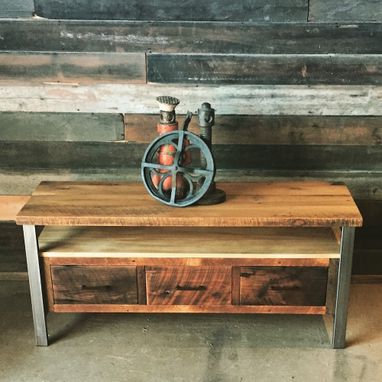 Custom Made Reclaimed Wood Media Console With Steel Legs