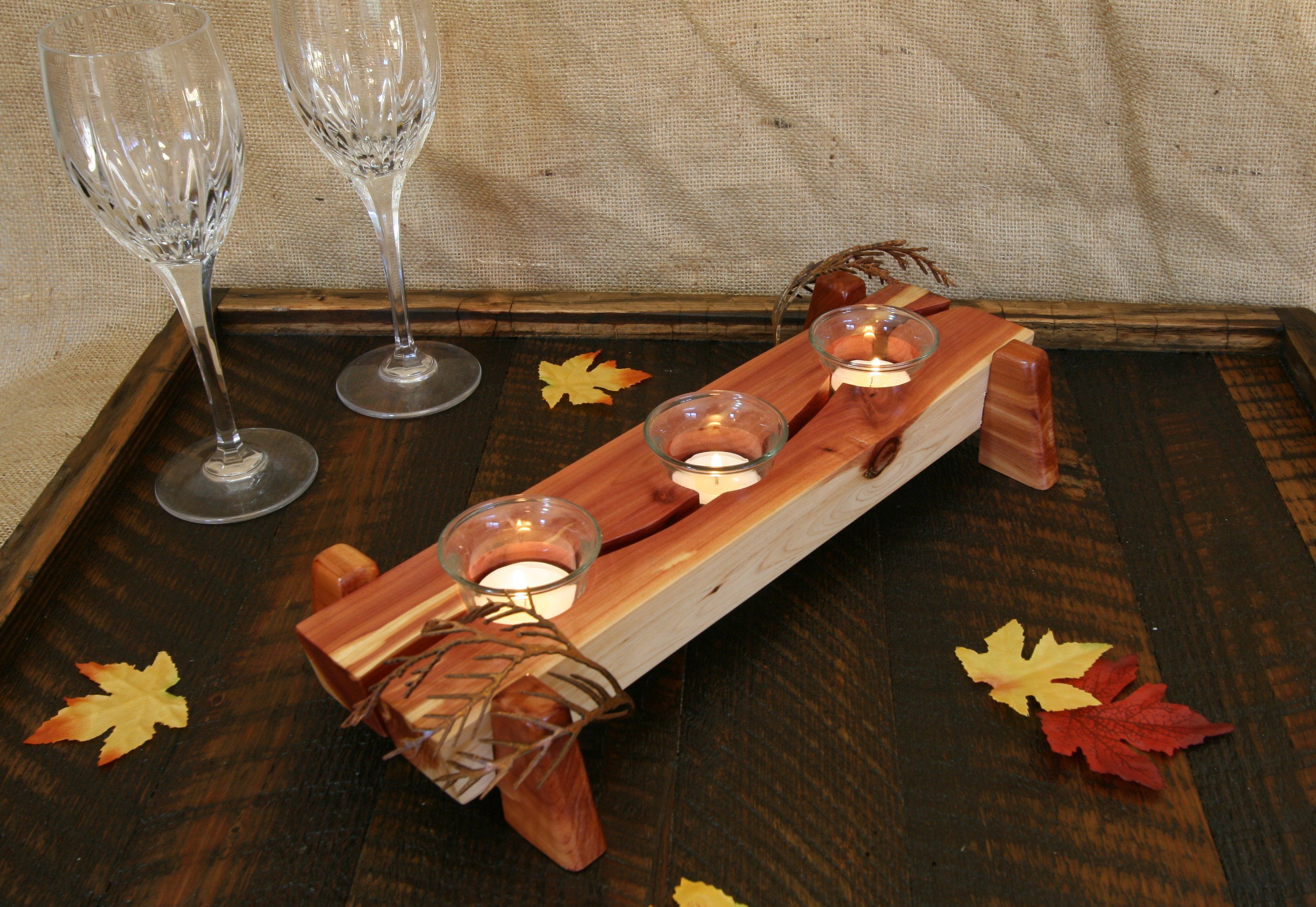 Buy Hand Crafted Modern Rustic Decor Table Centerpiece Wood Tealight