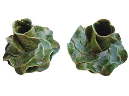 Custom Made Whirled Geranium Leaf Candle Holder Pair - Jade