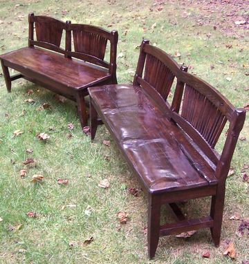 Custom Made Reclaimed Antique Oak Rustic Spindle Back Bench