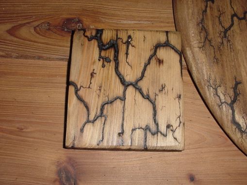 Custom Made Captured Lighting On An Oak Commode Seat, High Voltage Wood Carving