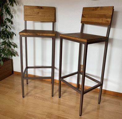 Custom Made Urban Bar Stool; Industrial Farmhouse Chair; Rustic Wood & Steel Handmade Stools/Chairs