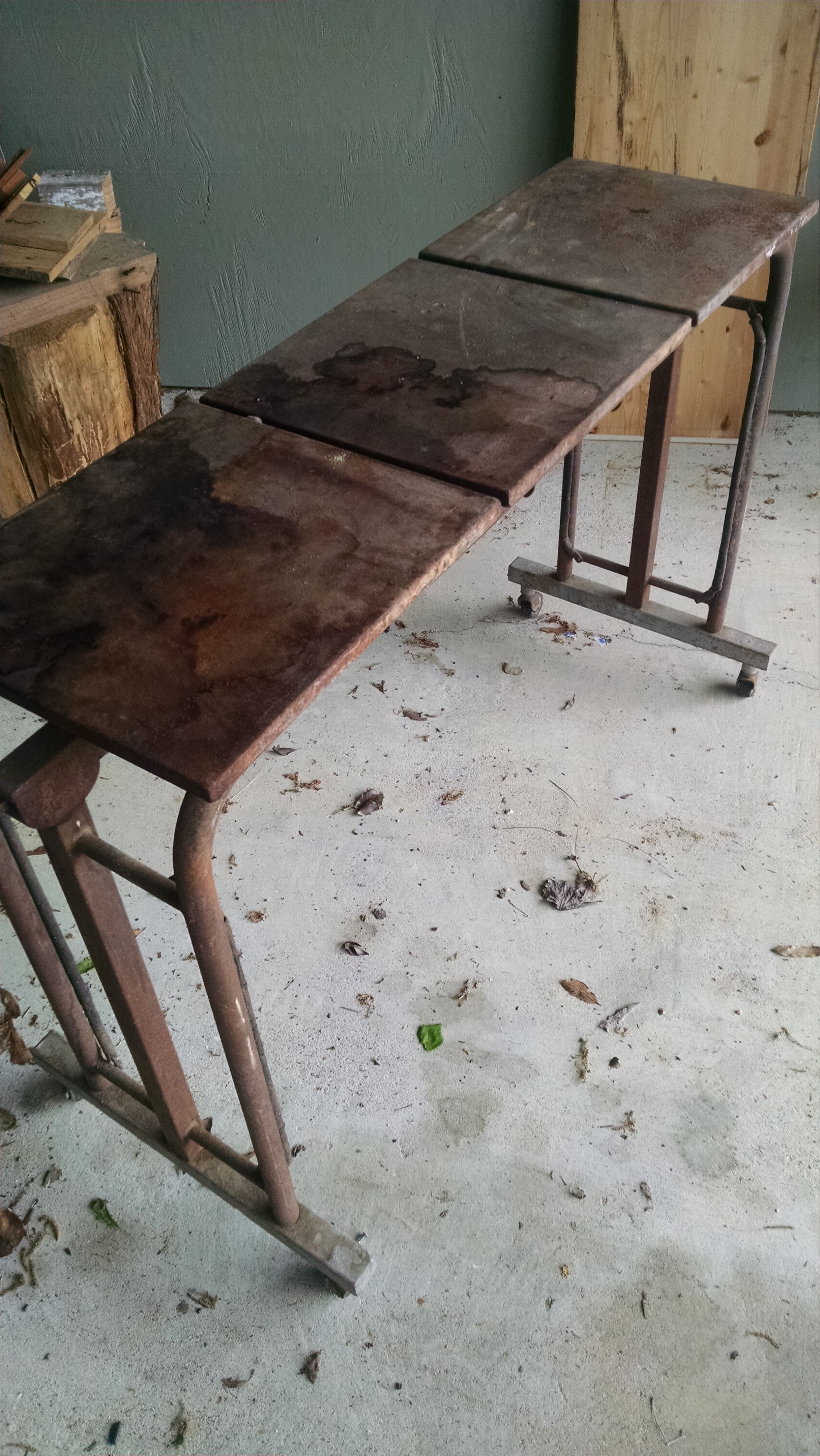 Hand Crafted Metal Hospital Tray Meal Table On Wheels, Also Used As A
