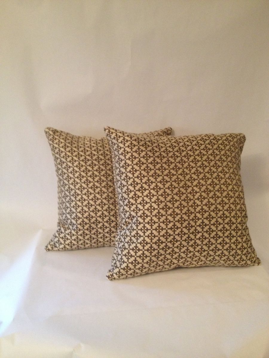 Custom tan and brown geometric pattern pillow cover by fenia s workroom