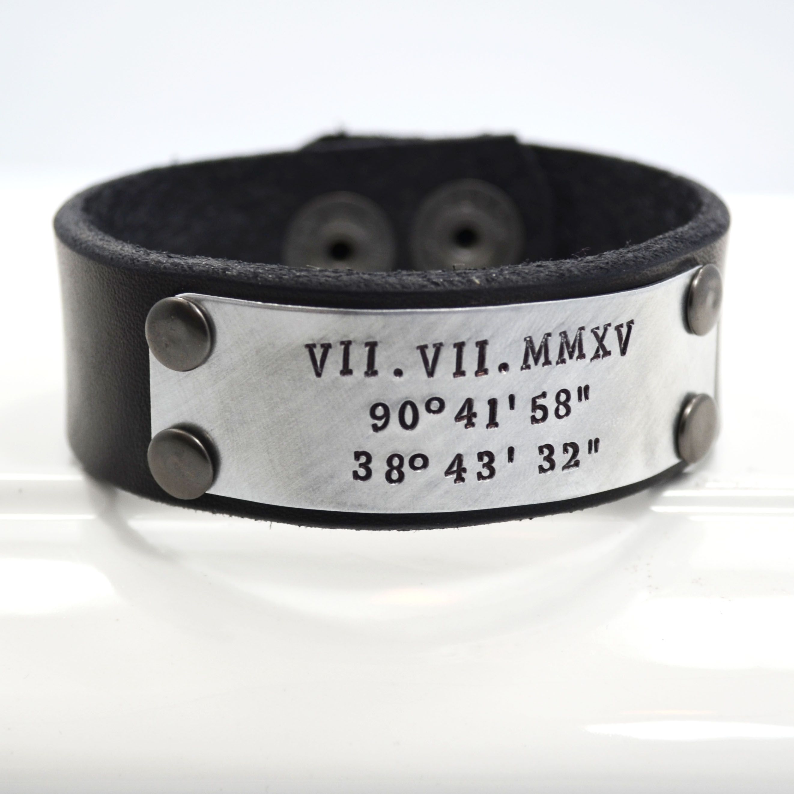 Hand Made Leather Cuff Bracelet For Men Or Women Personalized Hand Made Leather Cuff Bracelet For Men Or Women Personalized With Roman Numerals Dates Names To Order From Designme Jewelry Custommade