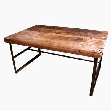 Custom Made Reclaimed Wormy Chestnut Coffee Table With Industrial Metal Base