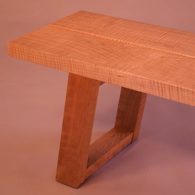 Custom Made Modern Coffee Table Bench In Curly Maple & Cherry