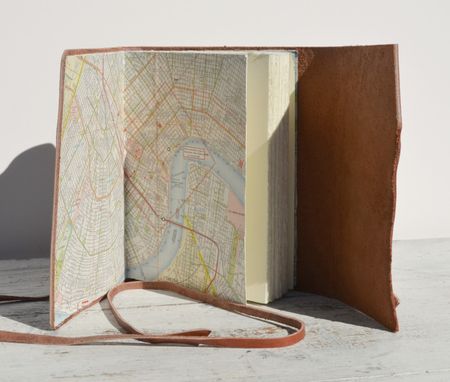 Custom Made Leather Bound Handmade Travel Journal With Vintage Maps